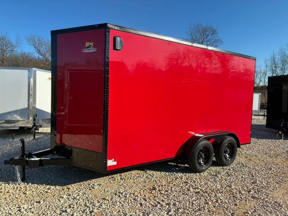 Red Yellowstone enclosed trailer on the lot